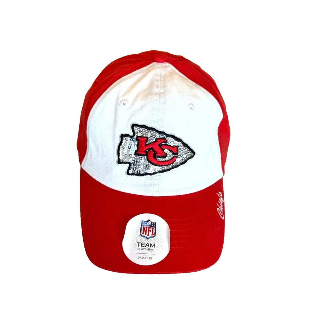 Women's NFL Team Apparel Kansas City Chiefs Football Bling Sequin Cap Hat‎ NEW